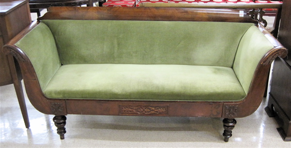 Appraisal: EMPIRE MAHOGANY SCROLL ARM SOFA American second quarter of the