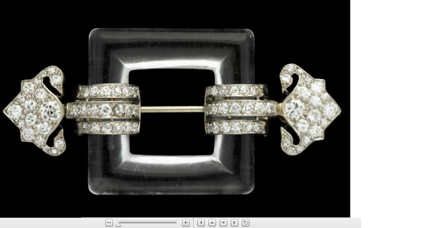 Appraisal: Platinum rock crystal and diamond jabot pin Cartierart deco