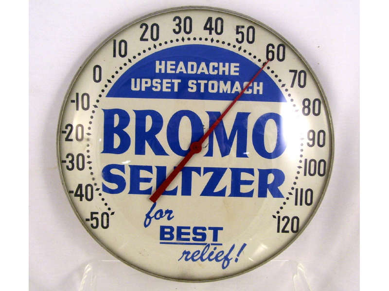 Appraisal: Bromo Seltzer Advertising Thermometer Slogan reads Headache Upset Stomach Bromo