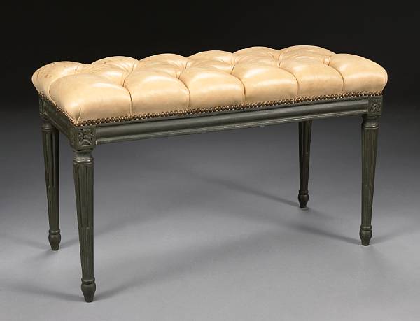 Appraisal: A Louis XVI style painted bench The tufted buff leather