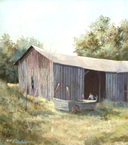 Appraisal: Artist Pitcher Charles Contemporary American Title Country Barn Medium oil