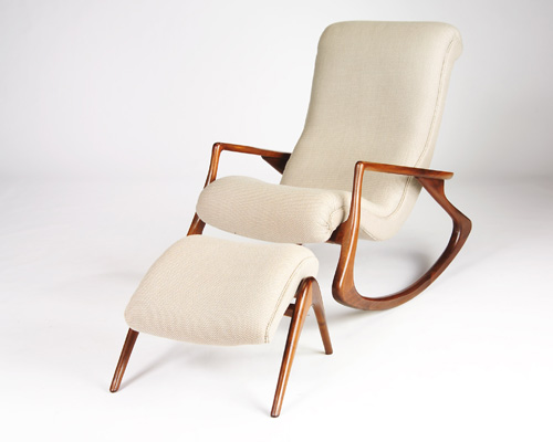 Appraisal: VLADIMIR KAGAN Walnut rocking chair and ottoman Rocker x x