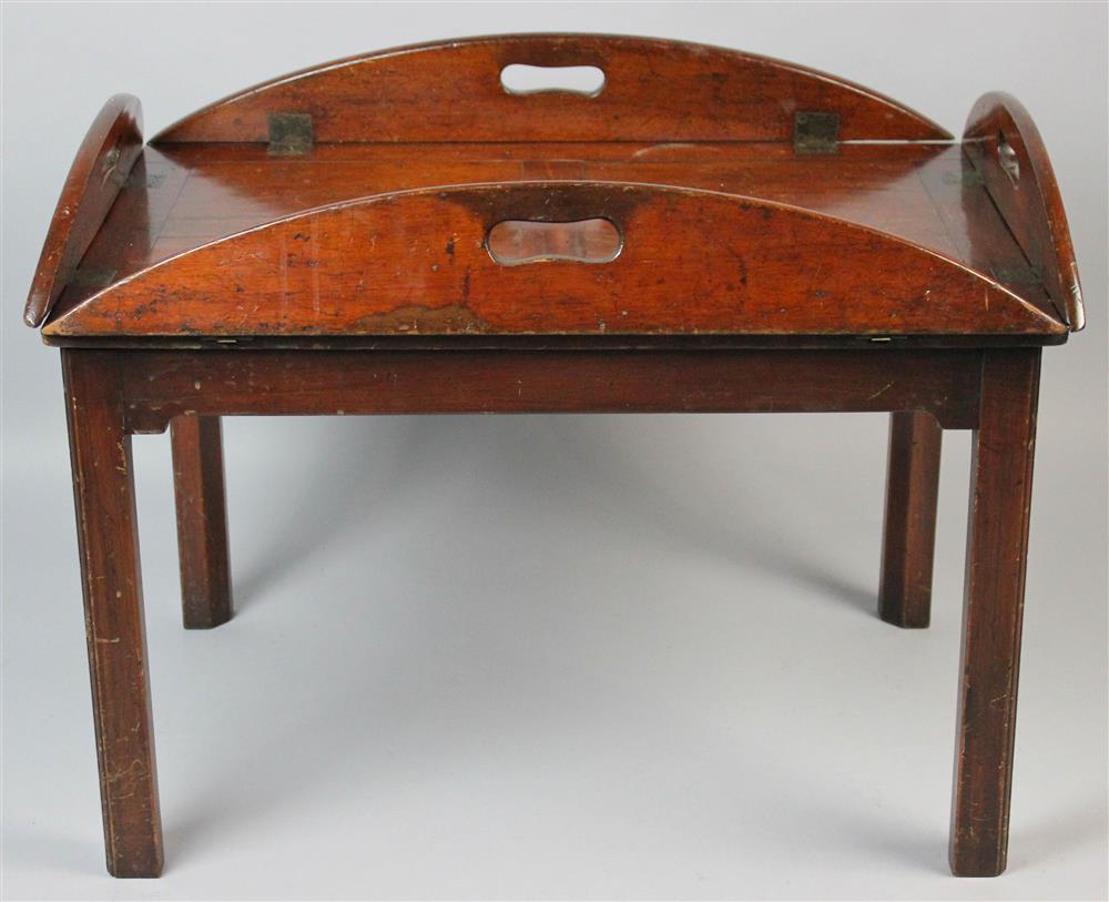 Appraisal: GEORGE III STYLE MAHOGANY BUTLERS TRAY ON STAND having a