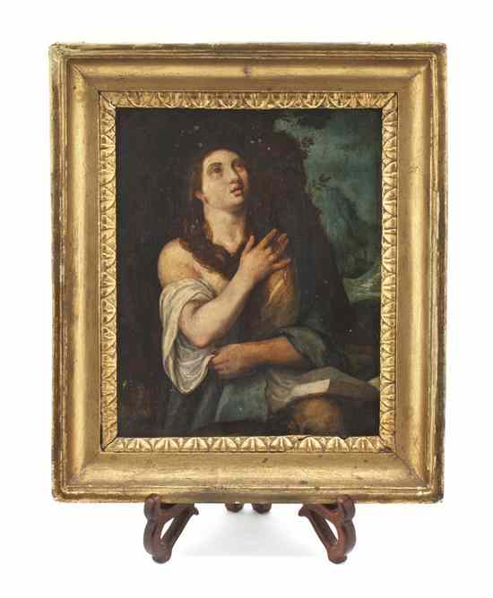 Appraisal: A Decorative Painting on Tin depicting a penitent woman having