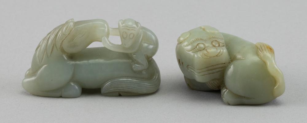 Appraisal: TWO CHINESE CARVED CELADON JADE ANIMAL FIGURESTWO CHINESE CARVED CELADON