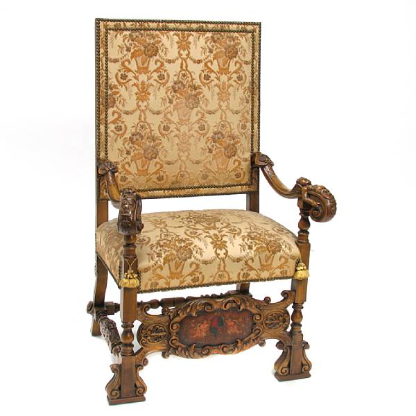 Appraisal: A Renaissance style carved and painted armchair height ft in