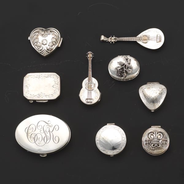 Appraisal: COLLECTION OF NINE SILVER BOXES Of various sizes and shapes