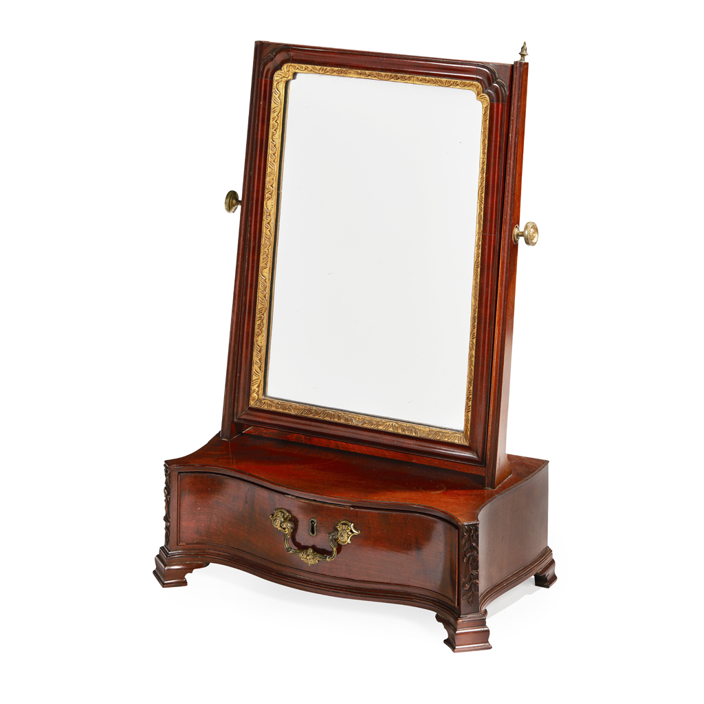 Appraisal: GOOD GEORGE III MAHOGANY SERPENTINE TOILET MIRROR MID TH CENTURY