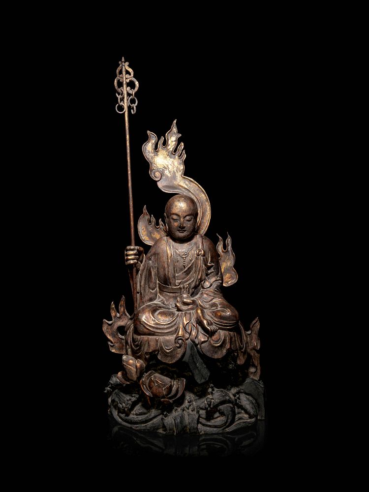 Appraisal: A Large Gilt Decorated Wood Figure of a Seated Monk