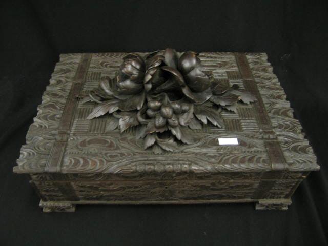 Appraisal: Black Forest Carved Wooden Document Box or bible box superb