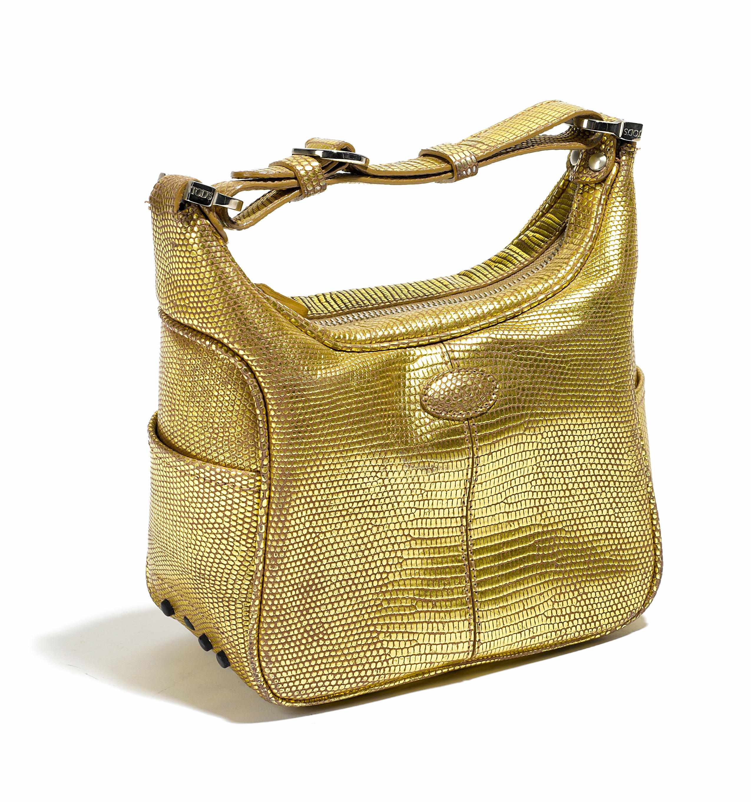 Appraisal: A small Tod's gold metallic leather handbag size in x