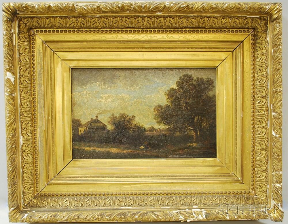 Appraisal: American School th th Century Landscape with House and Figure