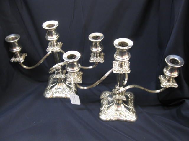 Appraisal: Pair of Silverplate Candelabra triple sconce fancy