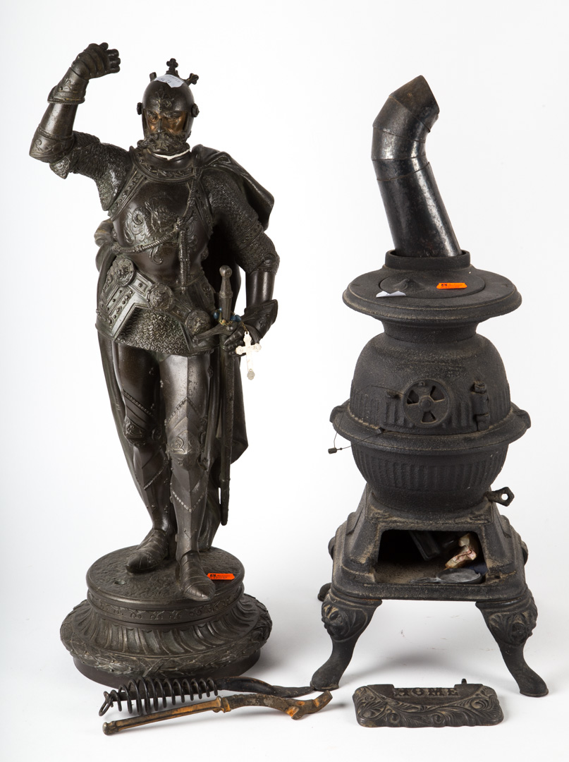 Appraisal: Two decorative items including a spelter figure of a knight