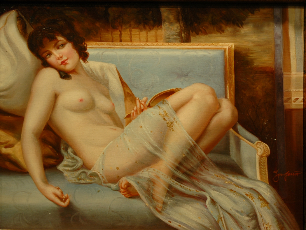 Appraisal: th Century School Reclining Nude Signed indistinctly professor lr Oil