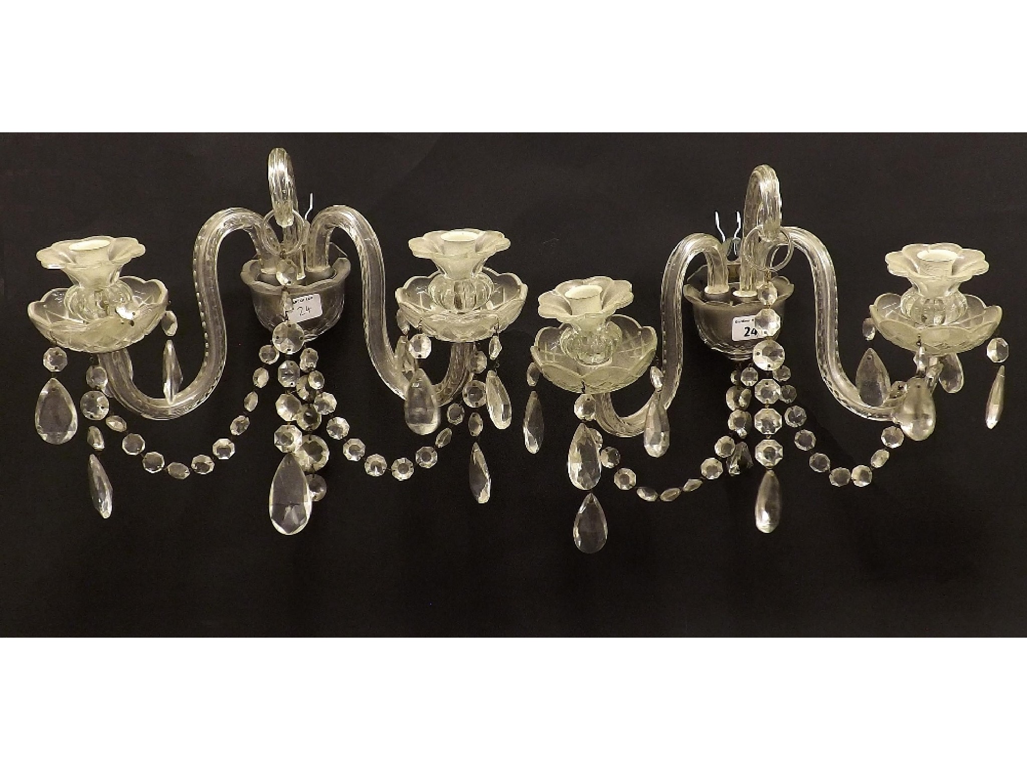 Appraisal: Pair of Venetian style twin branch glass wall lights with