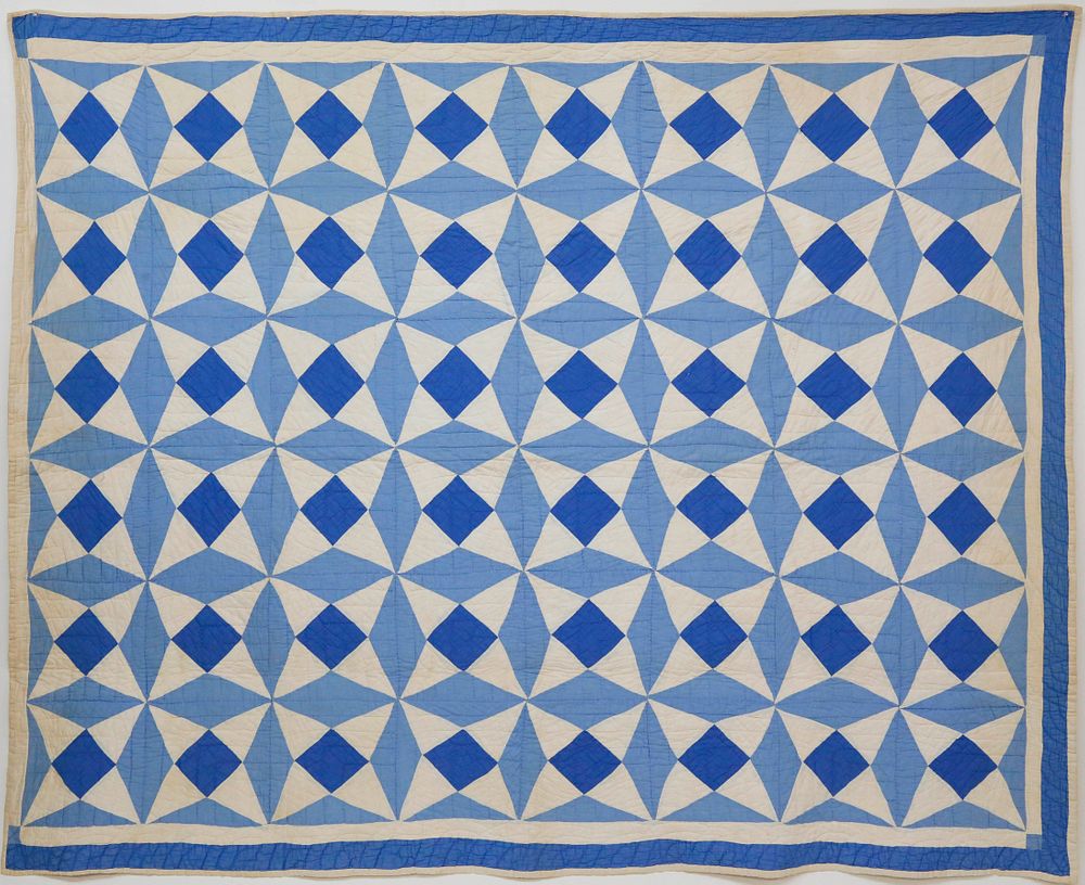 Appraisal: Shades of Blue On White Pinwheel Patchwork Quilt circa s