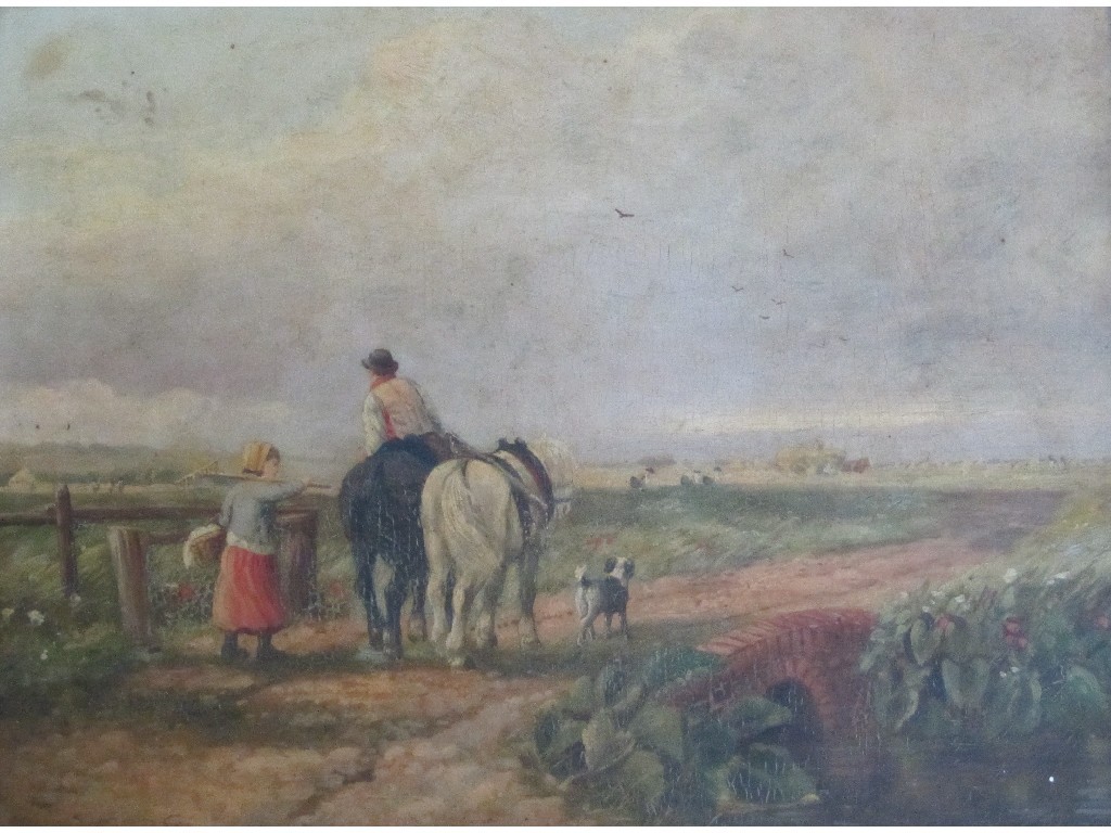 Appraisal: AFTER DAVID COX - FARM LABOURERS AND HORSES Oil on