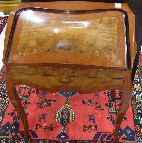 Appraisal: LOUIS XV STYLE BOMBE WRITING DESK of mahogany and burl