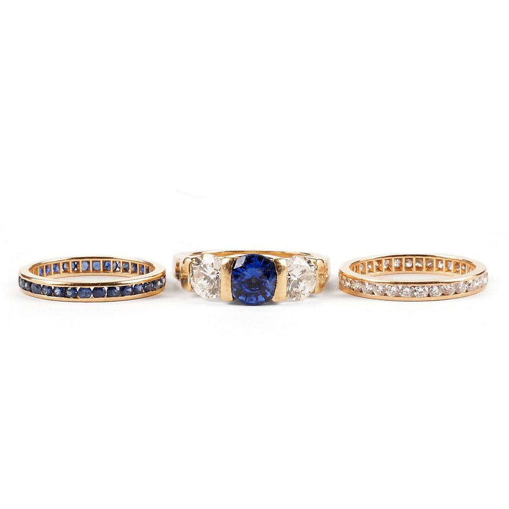 Appraisal: K Sapphire Diamond Wedding Set Rings Set of three K