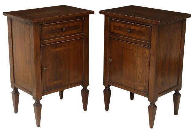 Appraisal: pair Louis XVI style walnut bedside cabinets th c square