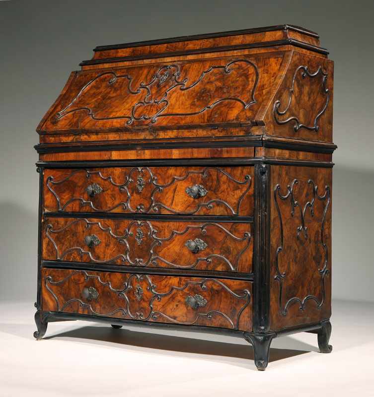 Appraisal: Late th century burr-walnut veneer with molded C-scroll motifs the