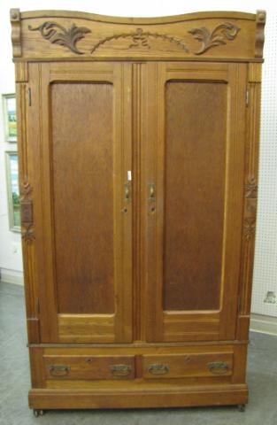 Appraisal: Antique Oak Knock-down Wardrobe two drawers in base on double