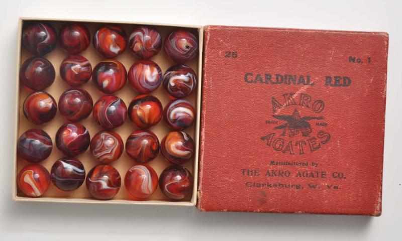 Appraisal: Akro Agate No Cardinal Red Marble Box Set Description Set