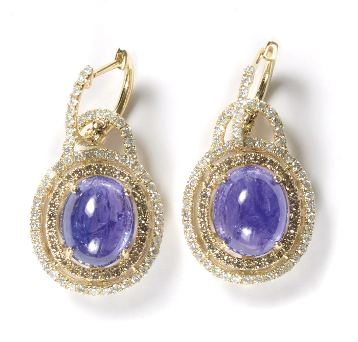 Appraisal: PAIR OF TANZANITE AND DIAMOND EARRINGS each k yellow gold