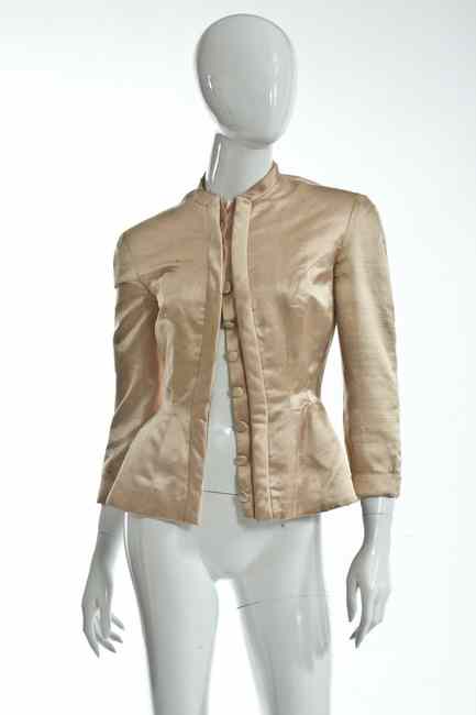 Appraisal: HUBERT DE GIVENCHY CHAMPAGNE SILK JACKET s Hidden button closure