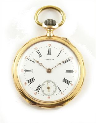 Appraisal: Longines A yellow metal keyless lever watch white enamel dial