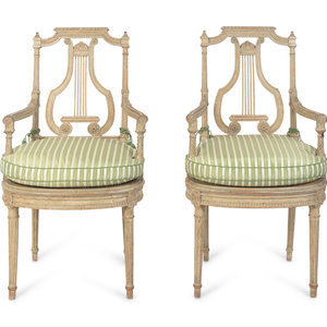 Appraisal: A Pair of Louis XVI Grey-Painted Fauteuils TH CENTURY Height