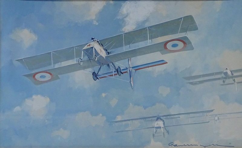 Appraisal: Artist Unknown Airplane Scene Pastel Watercolor Artist Unknown Airplane Scene