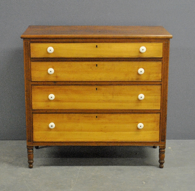 Appraisal: - Sheraton cherry and applewood four-drawer chest c hx w