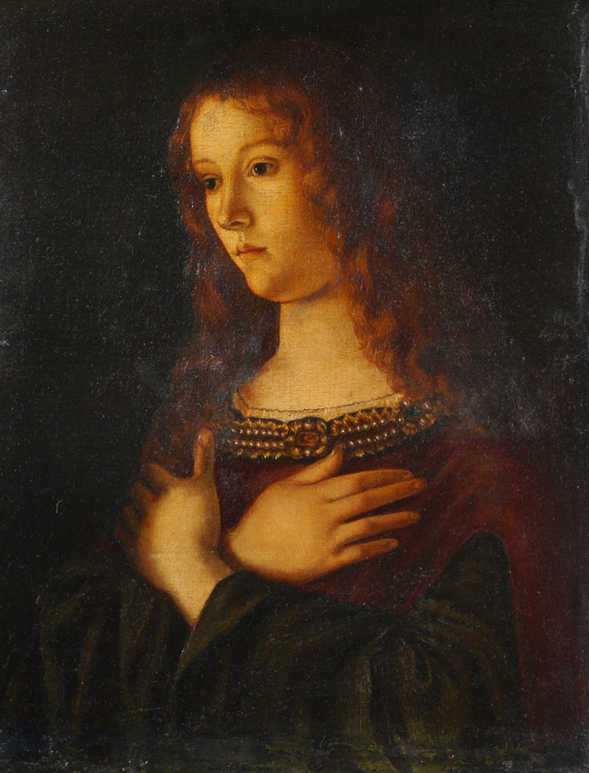 Appraisal: FEMALE SAINT PAINTING AFTER GIOVANNI BELLINI Oil Canvas measures ''