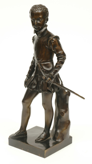 Appraisal: A FRENCH BRONZE FIGURE OF A MEDIEVAL GENTLEMAN CARRYING SWORD