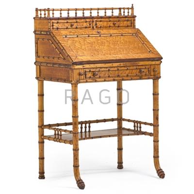 Appraisal: AMERICAN FAUX BAMBOO SECRETARY DESK Maple late th c x