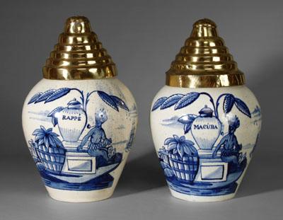 Appraisal: Two pearlware tobacco jars man with feather headdress and smoking