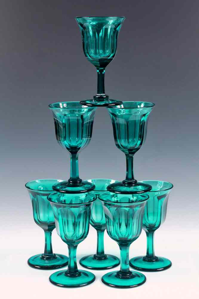 Appraisal: FEDERALIST PERIOD WINE GLASSES - Teal Green Handblown Wine Glasses