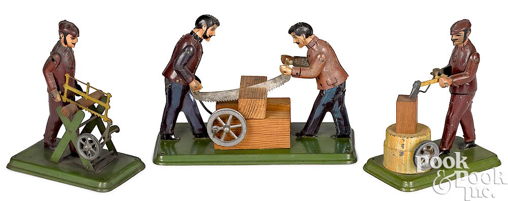 Appraisal: Three Carette workmen steam toy accessories Three Carette lithograph tin