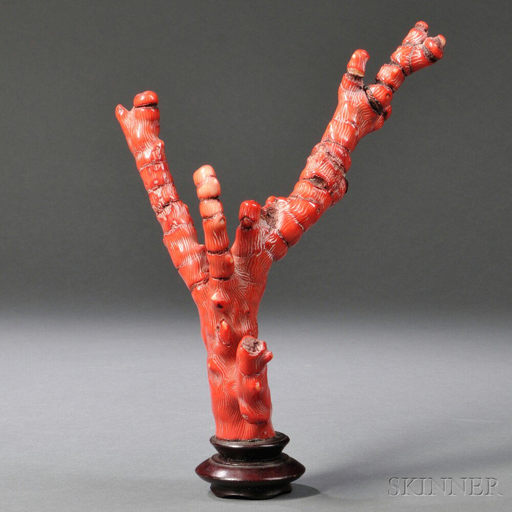 Appraisal: Branch Coral Scholar's Object China natural red coral mounted on