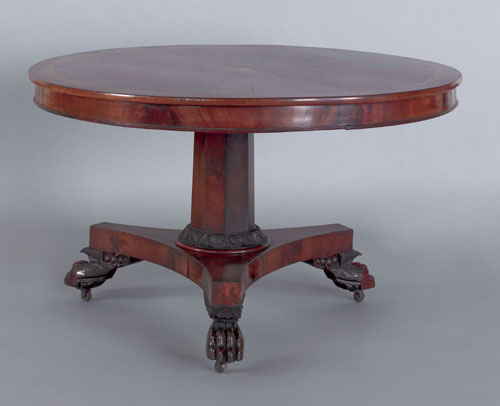 Appraisal: Philadelphia classical mahogany center table ca the circular top with