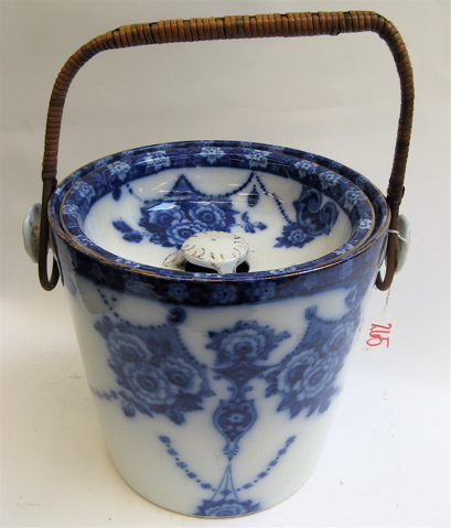 Appraisal: SIX BLUE WHITE POTTERY ITEMS a large -piece chamber pot