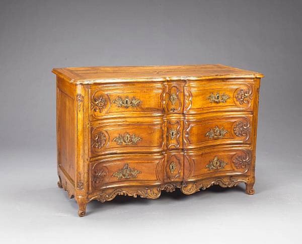 Appraisal: A good early Louis XV inlaid carved walnut commode second