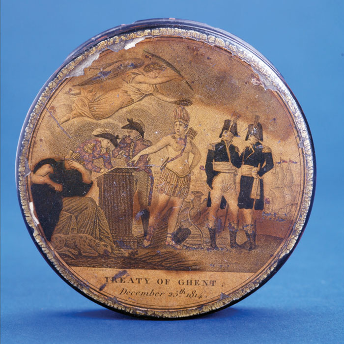 Appraisal: PAPIER MACHE SNUFF BOX WITH HANDCOLORED ENGRAVING quot TREATY OF