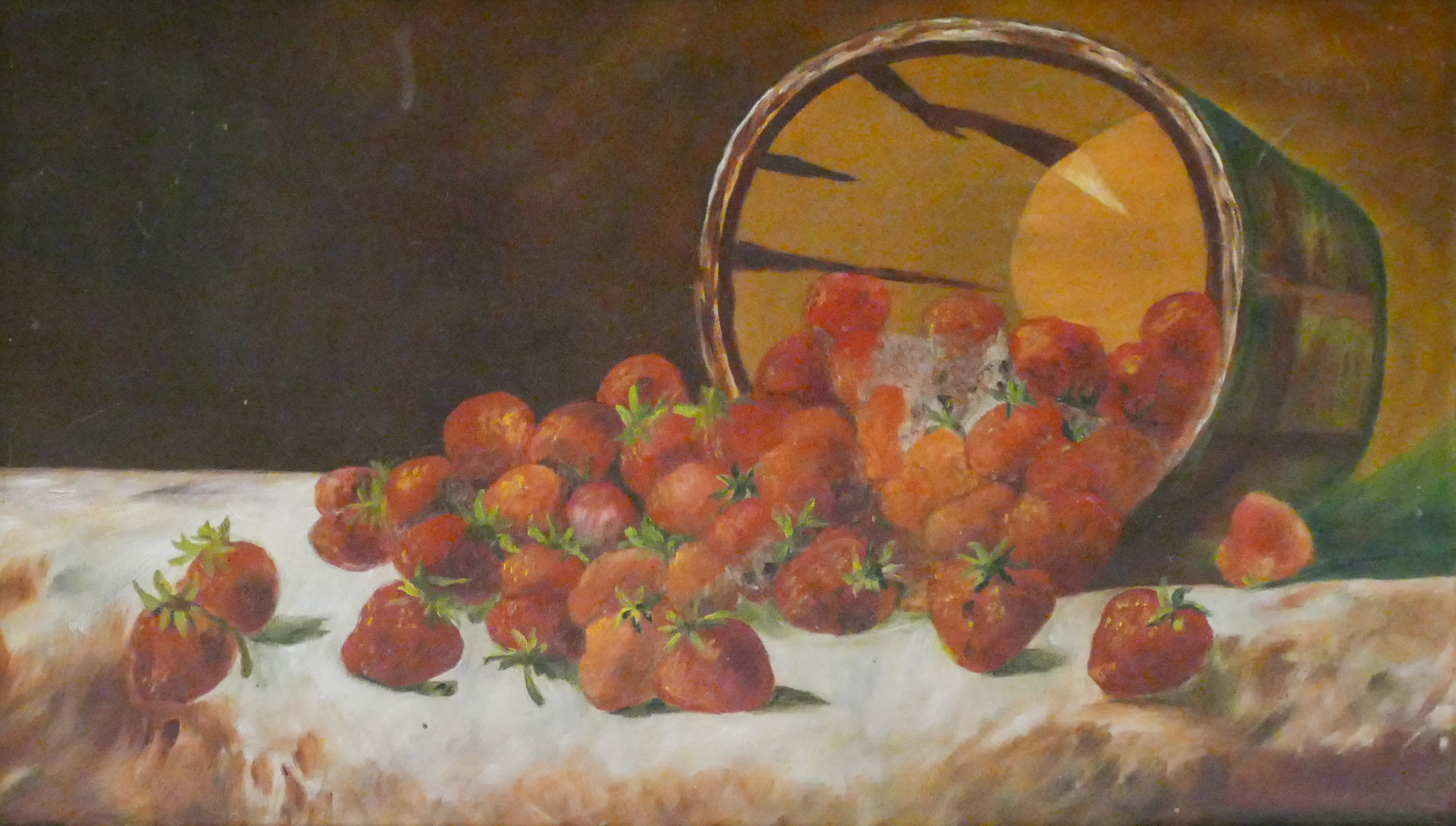 Appraisal: Antique American Basket of Strawberries Still Life Oil on Board