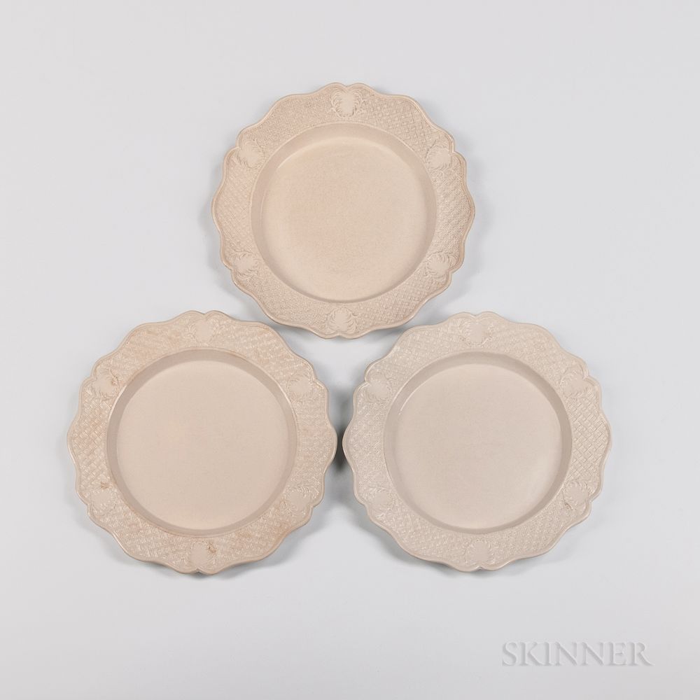 Appraisal: Three Staffordshire Press-molded Salt-glazed Plates Three Staffordshire Press-molded Salt-glazed Plates