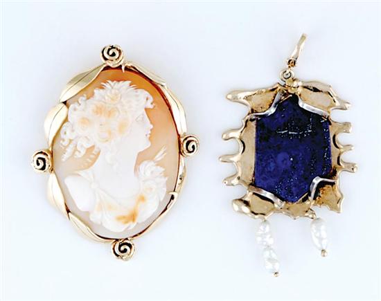 Appraisal: Cameo brooch and lapis pendant Mary Hart-Jarrett circa exceptionally carved