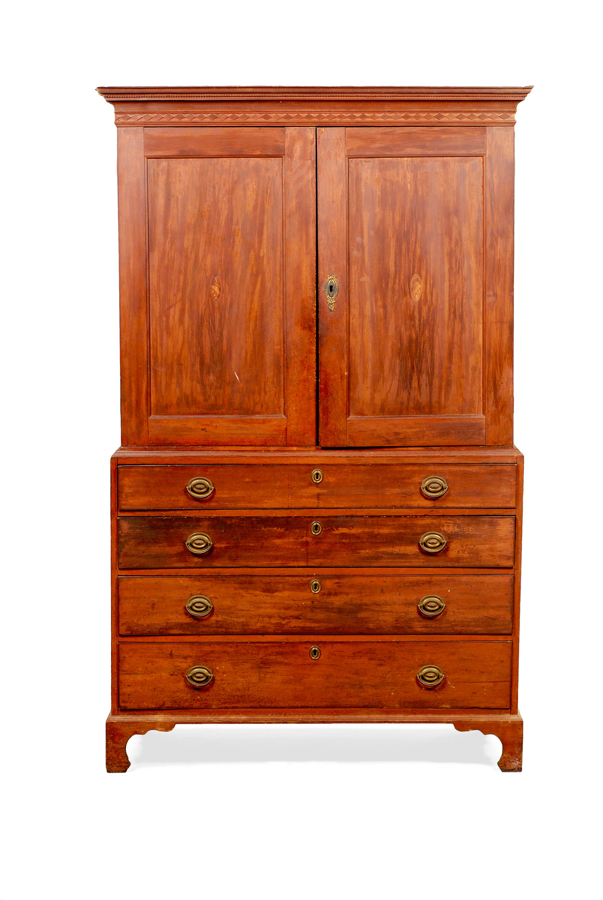 Appraisal: NEW ENGLAND CHIPPENDALE MAPLE TWO-PART LINEN PRESS In two parts