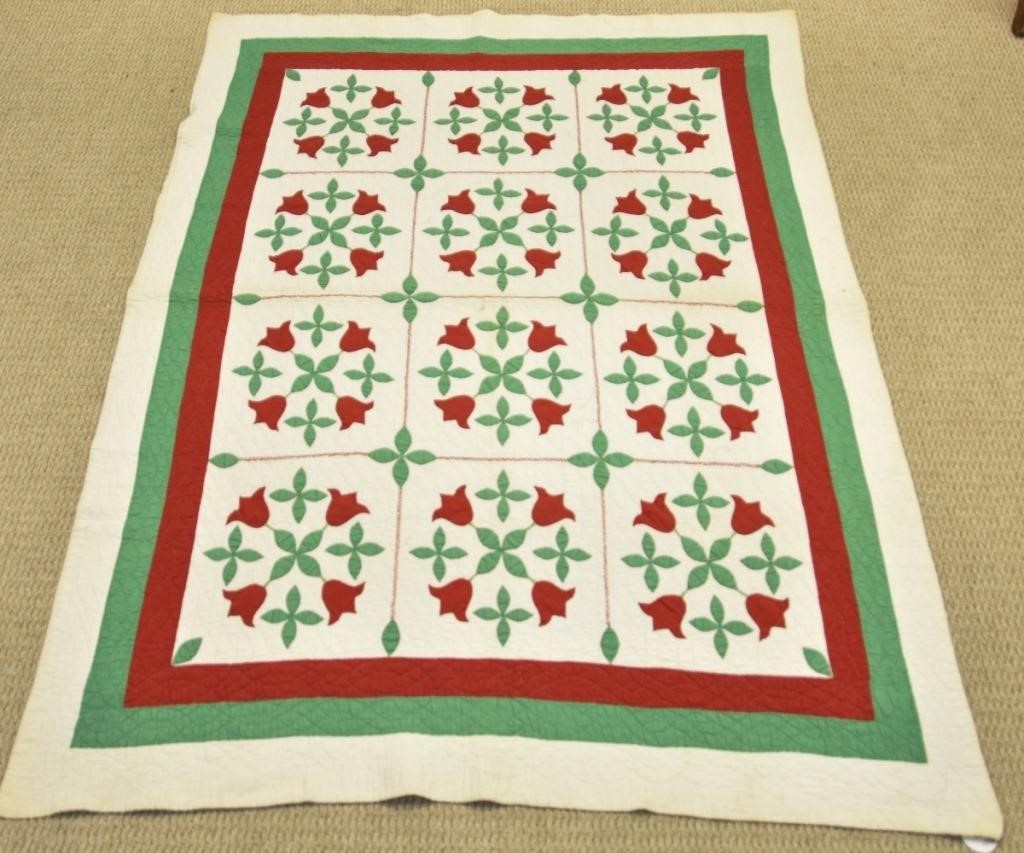 Appraisal: Colorful applique youth quilt with tulips l x w Condition